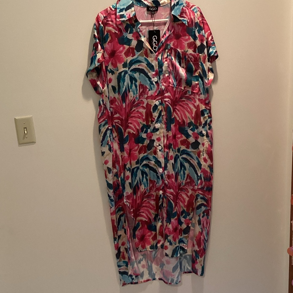 GigioFloral Button-Front Pink & Teal Maxi Dress size small